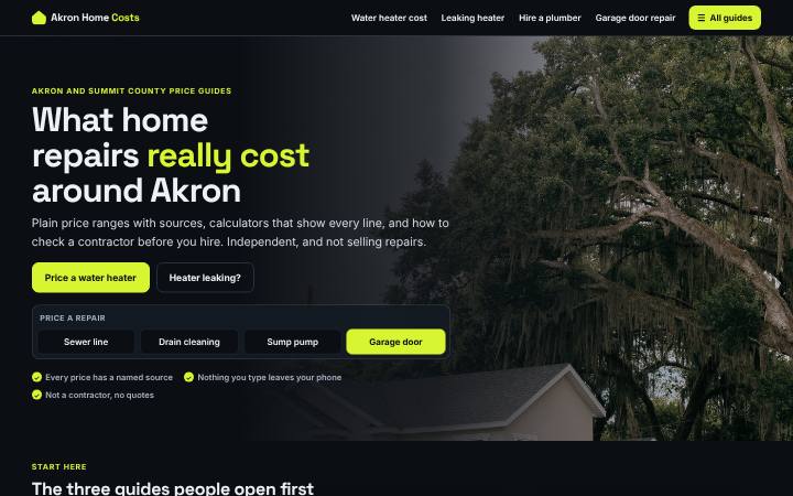 Akron Home Costs home page on a computer