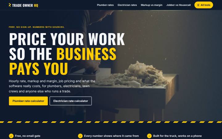 Trade Owner HQ home page on a computer
