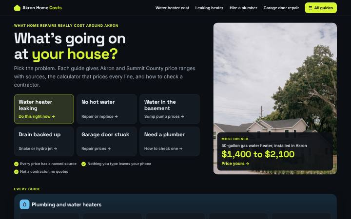 Akron Home Costs home page on a computer