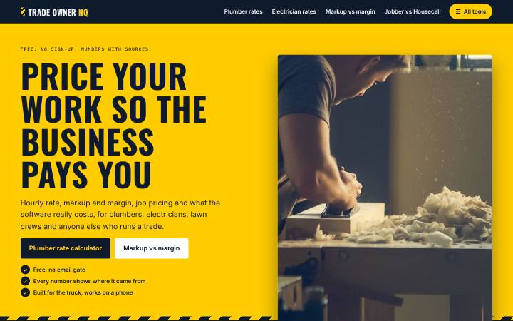Trade Owner HQ home page on a computer