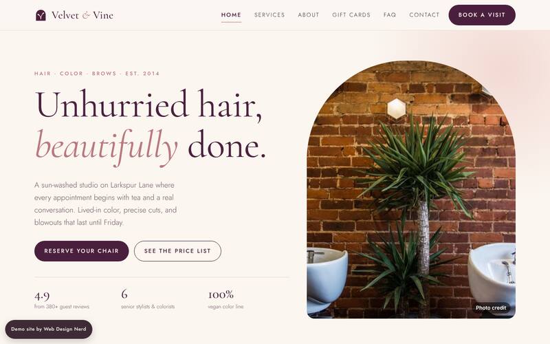 Hair salon website design